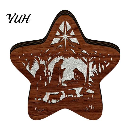 Festive Home Decor 3D Wooden LED Christmas Night Light, Hollow Carved Tabletop Seasonal with Warm Glow, Holiday And Office Decoration Light Lamp