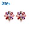 LSOOYH серьги с цветком цвета розового золота, модные серьги для женщин, геометрические серьги-гвоздики с кубическим цирконием, ювелирные изделия