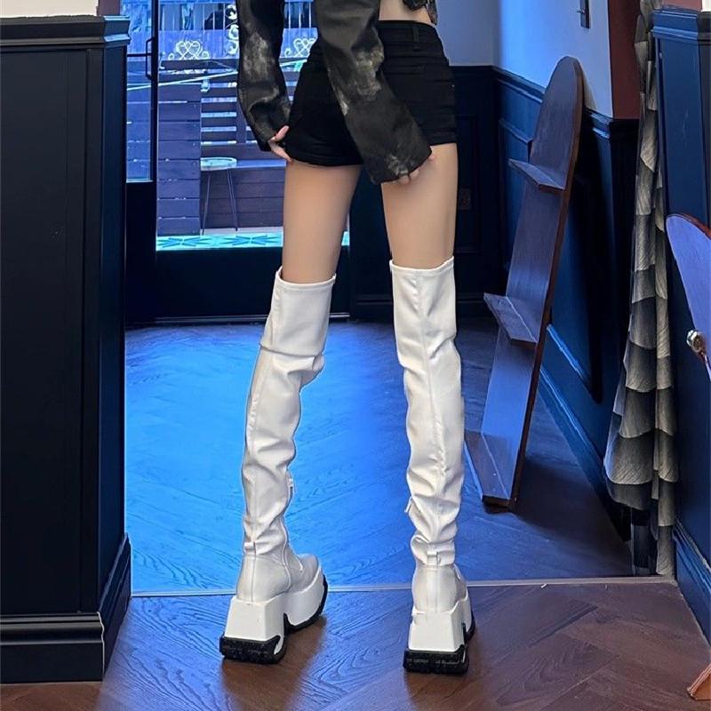 Короткие плюшевые женские сапоги выше колена, модные теплые хлопковые длинные сапоги, элегантные женские туфли на платформе, зимняя женская обувь