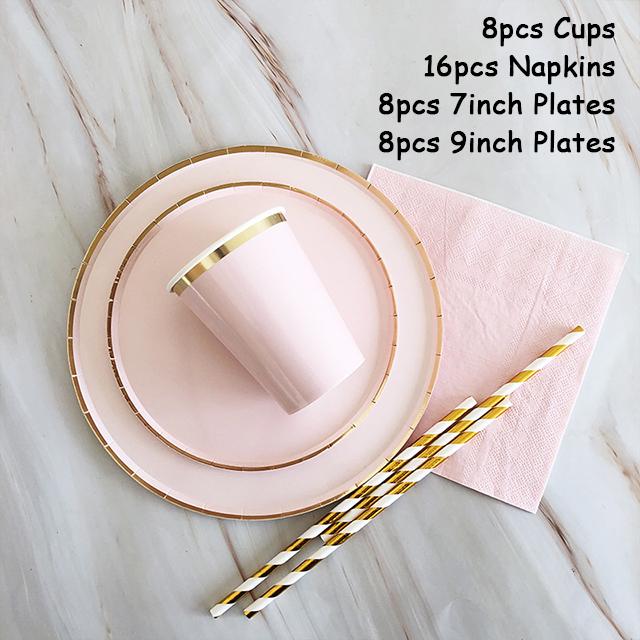 40 шт./лот одноразовая посуда набор золотых вечерние однотонные бумажные стаканчики тарелки день рождения детский душ карнавал свадьба декор принадлежности