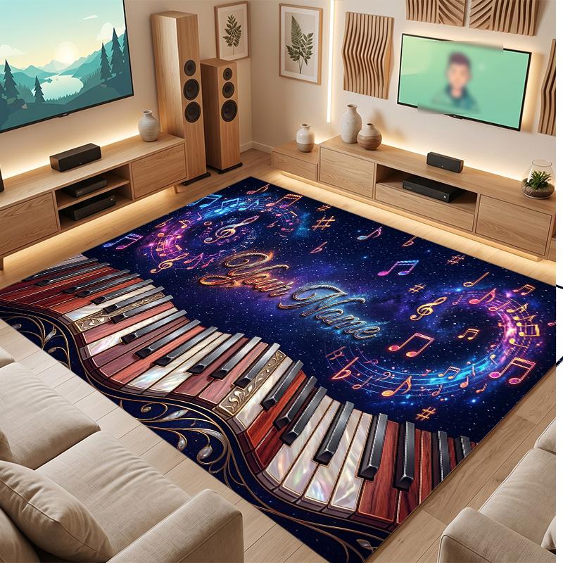 Music Theme Soft Crystal Velvet Rug Custom Name & Text Print Non Slip Floor Rug for Bedroom Living Room
