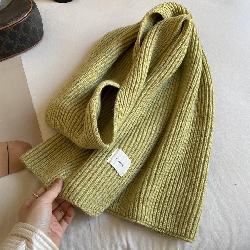 Зимний теплый шарф для женщин, модный вязаный шерстяной платок, женский платок, накидка на шею, чистый цвет