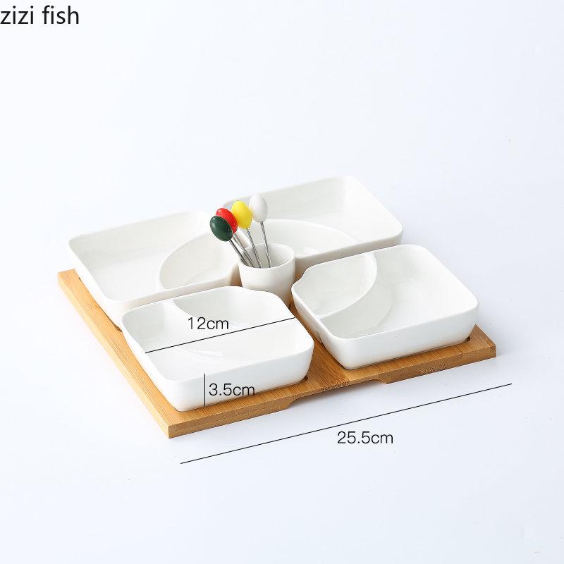 Многосекционная керамическая тарелка для фруктов Деревянный поднос Тарелки для закусок Десертные тарелки Домашняя посуда Поднос для сухофруктов Орехов Конфет Кухонные принадлежности