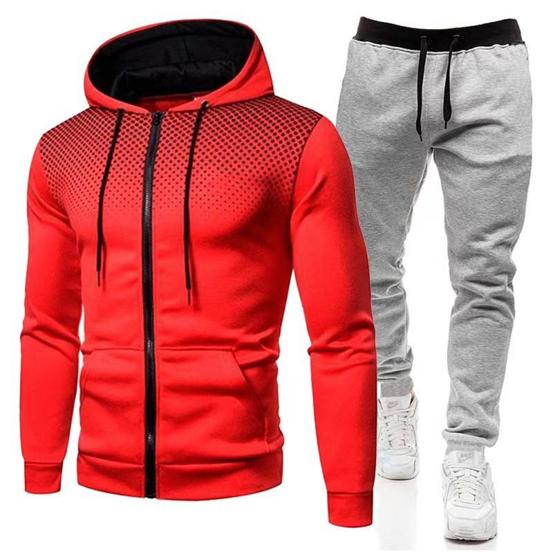 Polka Dot Men's Sportswear Set with Zip Hoodie and Sweatpants