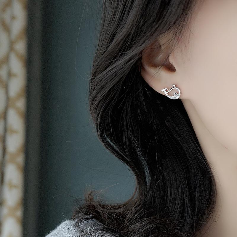925 Sterling Silver Whale Earrings Women Simple Fashion Wedding Jewelry Accessories