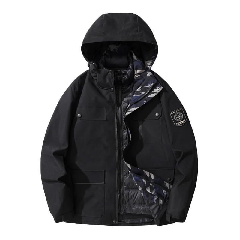 Mens Winter Warm 3-in-1 Hooded Jacket With Removable Down Liner Plus Size Heavyweight Outerwear