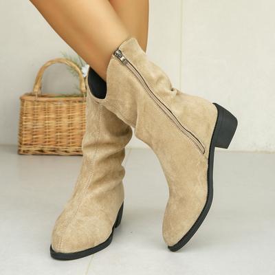 Модные женские сапоги весна и осень зима новые сапоги большие замшевые ботильоны на низком каблуке для женщин коричневые длинные удобные туфли для женщин