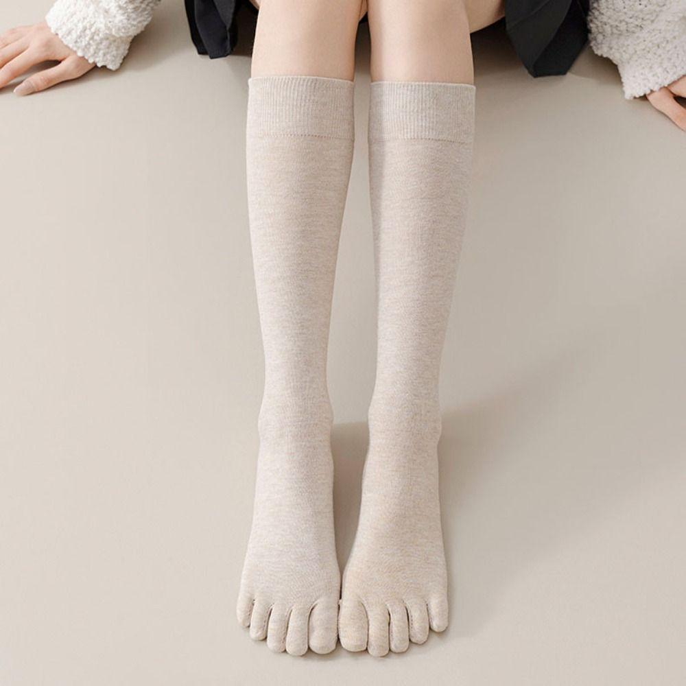 Solid Color Five Finger Long Socks Anti-slip Mid-tube Stocking Women Spring Summer
