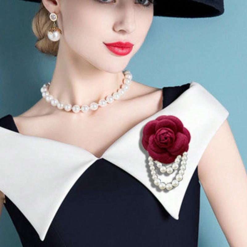 1 шт. Элегантная женская брошь-булавка с цветком камелии, кисточкой из искусственного жемчуга, для воротника рубашки, аксессуар для одежды, подарок на вечеринку и свадьбу, на День Святого Валентина