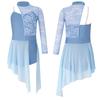 Girls Lyrical Dance Dress Half Floral Lace Bodice Asymmetrical Hem Boyshorts One Piece Jumpsuit for Dance Performance