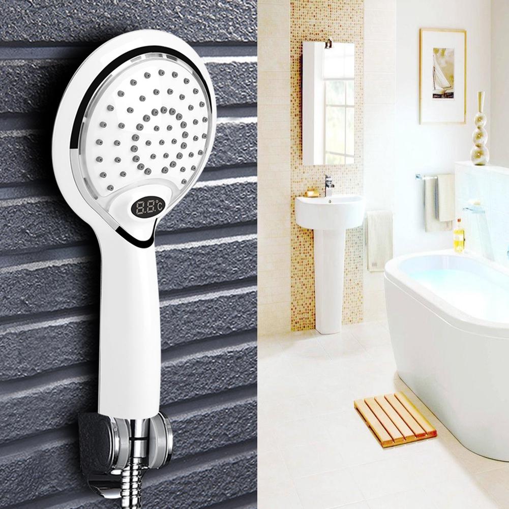 Handheld Bathroom Shower Spray Head Digital Temperature Display 3 Colors LED