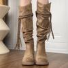 Sheepskin Retro Suede Fringed Boots Women's Knee Knight Boots Slim Wasteland Wind Tall Boots Stacking Boots