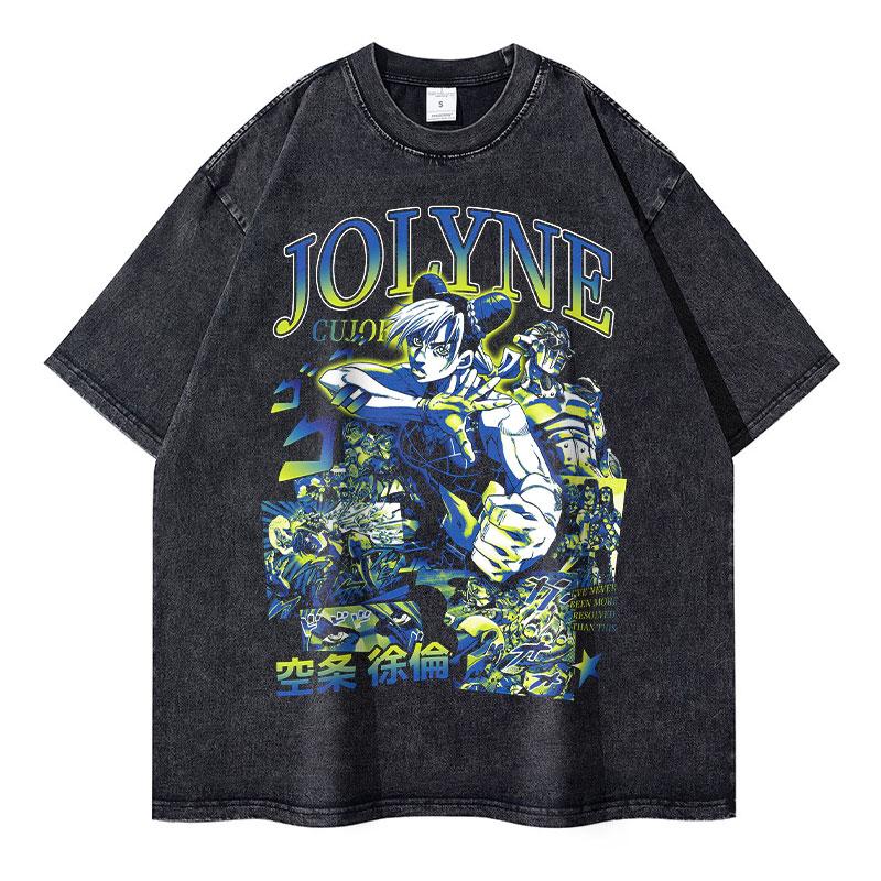 Anime JoJos Bizarre Adventure T Shirt DIO Washed Manga JOJO Stone Ocean Men Women T-shirts Oversized Kujou Jolyne Tops Tees