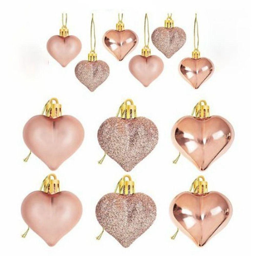 12Pcs/set DIY Christmas Tree Wreath Ornament Electroplated Love Heart Pendant Home