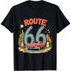 Дизайн футболки "Путешествие по пустыне Route 66 с классическим красным автомобилем"