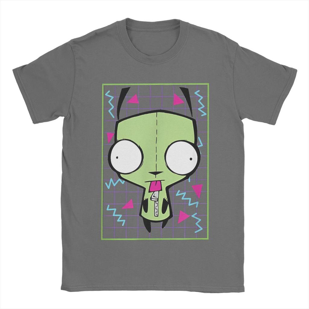 Мужские футболки Invader Zim Gir 90-х годов, с клетчатым рисунком, из чистого хлопка, с коротким рукавом, с круглым вырезом, размеры 4XL 5XL