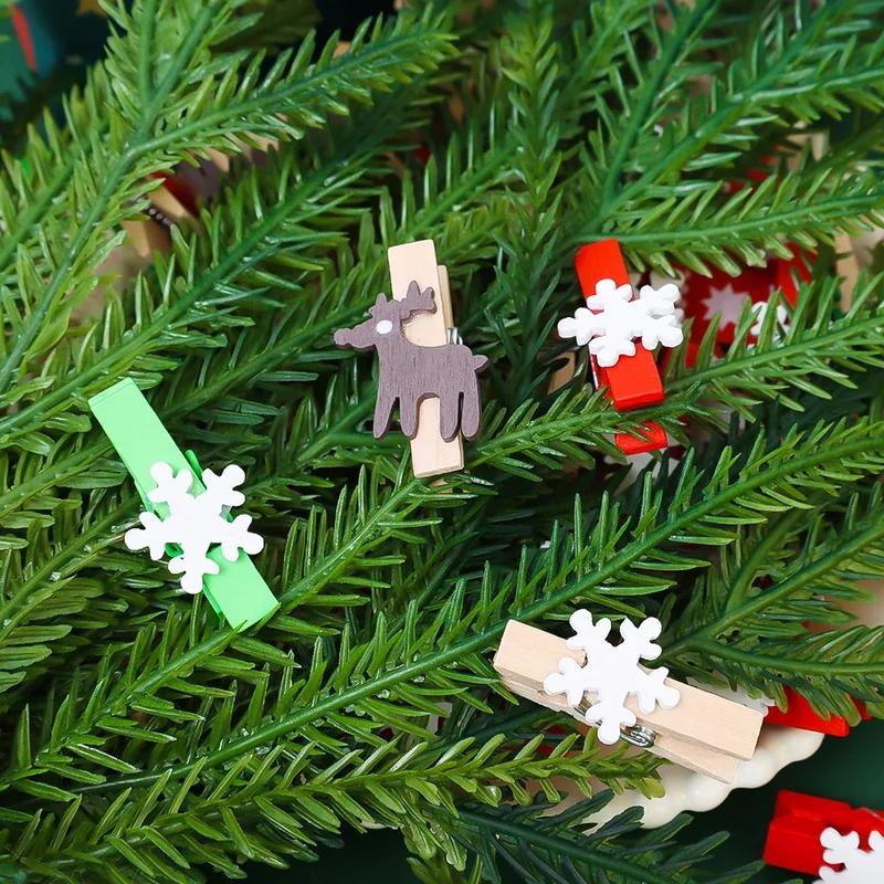 10/30PCS Christmas Tree Elk Goves Wood Clips Snowflake Mini Wooden Clothespins Photo Frame Paper Pegs New Year DIY Craft Clips
