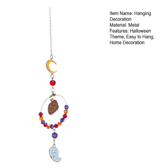 Halloween Pumpkin Hanging Decoration Spooky Moon Star Ghost Ornament Holiday Party Car Rearview Mirror Indoor Suncatcher Wind Chime Pendant