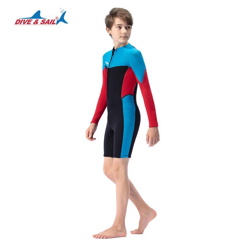 2.5mm Kids Full Wetsuit With Long Sleeves Short Legs Snorkeling Surfing Swimming Warm Chloroprene Neoprene