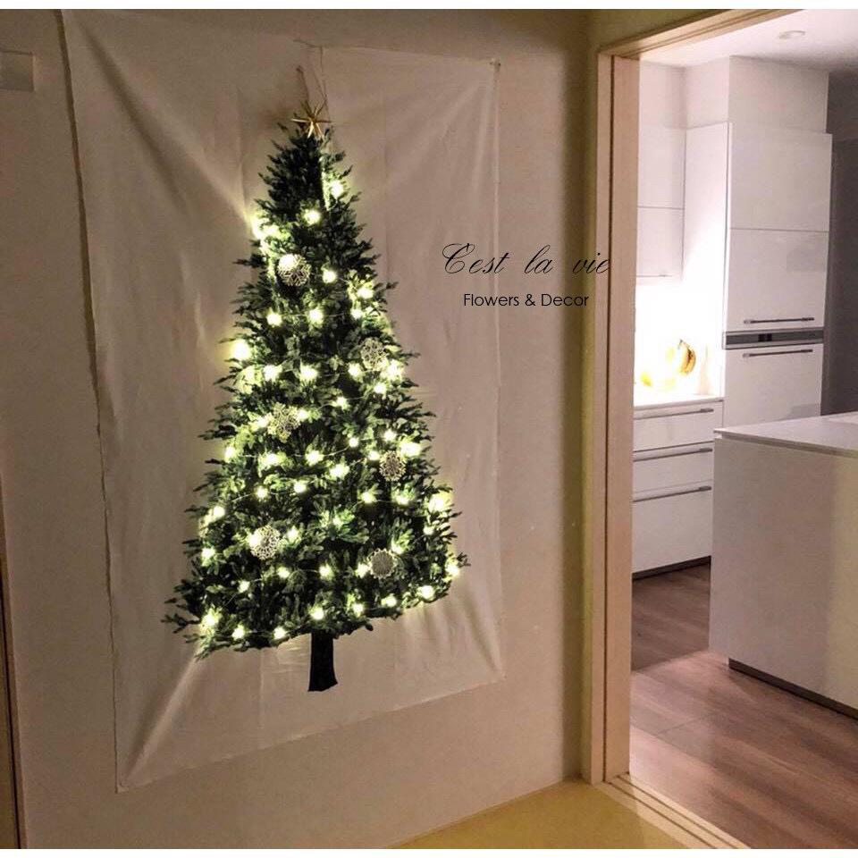 Christmas Tree Pine Branch Wall Hanging Fabric Minimalist Holiday Backdrop Tapestry Simple Festive Home Decoration XmasTreeDecor