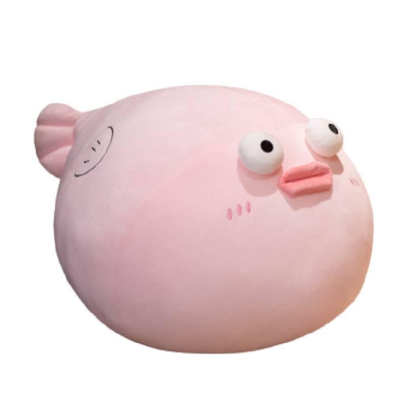 Милая плюшевая игрушка-подушка в виде иглобрюха с губами-сосисками