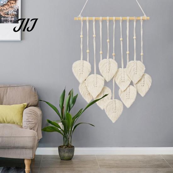 Boho Leaf Art for Living Room Wall Hanging, Hand Woven Cotton Tapestry, Nordic Modern Farmhouse Decor Decor, Bohemian Bedroom Home Decoration