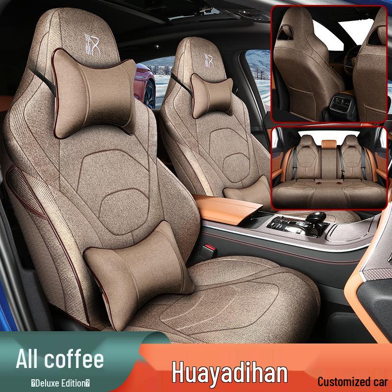 Дышащая льняная накидка на автомобильное сиденье для BYD Han: 5-местный, всесезонный, универсальный чехол с полным обхватом