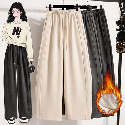 DIMANAF 2025 Осень Зима Женские Брюки Большого Размера Модные Женские Длинные Брюки Флок Оверсайз Свободные Штаны Плотные