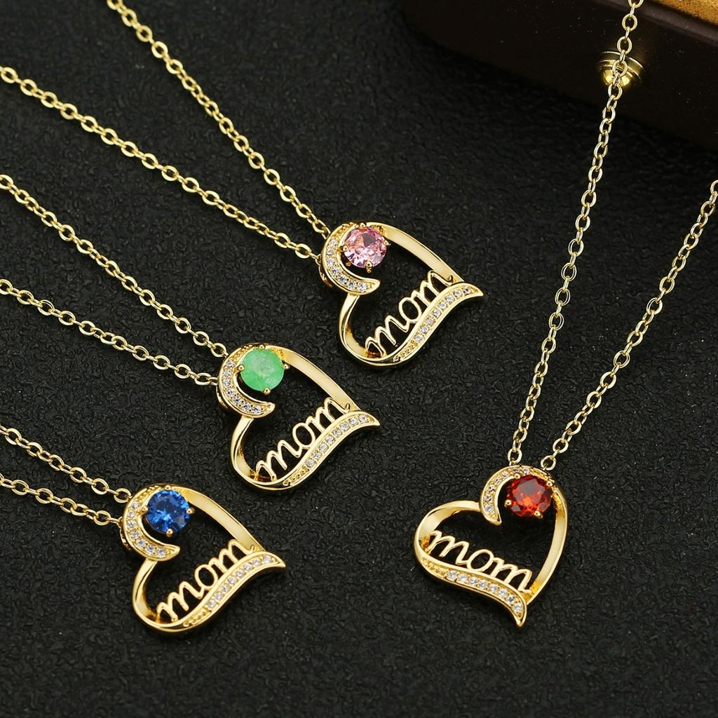 Gold Tone Multi Zircon Heart Pendant Necklace Elegant Versatile Gift For Mom On Mothers Day