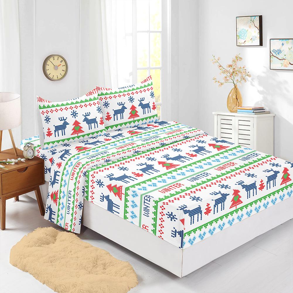 Hot-Selling Red Christmas Mattress Four-Piece Children'S Bedding Printed Mattress Protective Cover