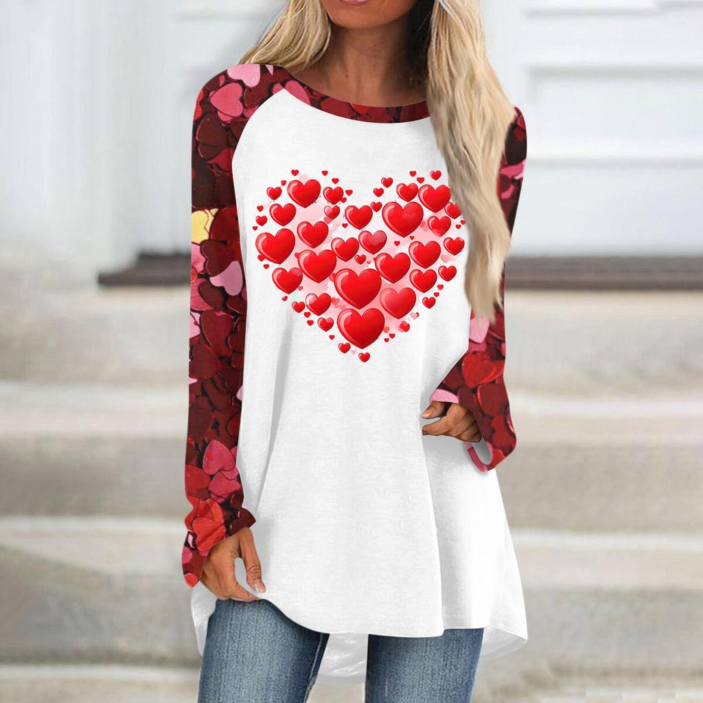 Женский модный универсальный топ с длинным рукавом и средней длиной с принтом в виде сердечек ко Дню святого Валентина