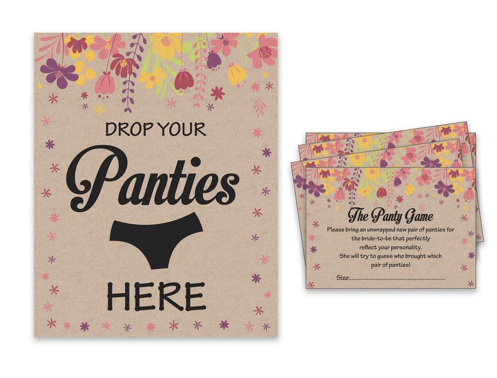 Inkdotpot Beige Girls Night Out Bachelorette Party Panty Game Rustic Kraft Floral Bridal Shower Game 1 SignA    30 Size
