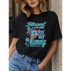Women Funny Blessed Nanny T-Shirt Black Turquoise Floral Lettering Slim Fit Short Sleeve Nanny Mothers Day Gift Casual Top