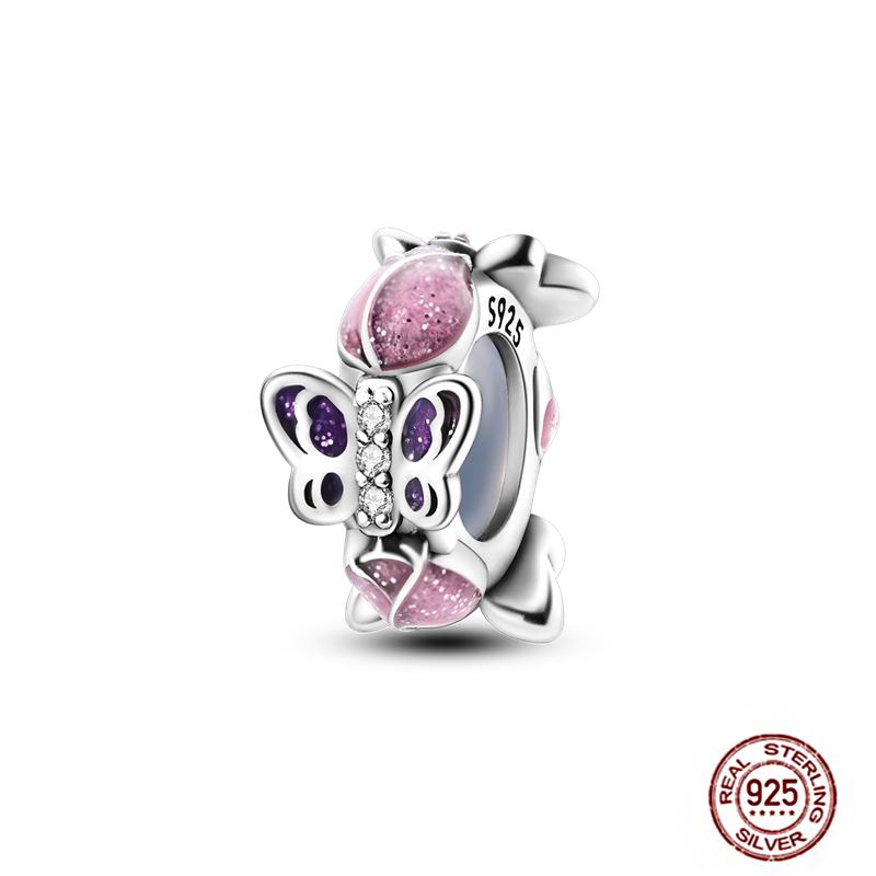 Round 925 Copper Clasp Pave Clip Charms Blue Star Moon Butterfly Slide Safety Chains Spacer Beads Fits Original Bracelet Zircon