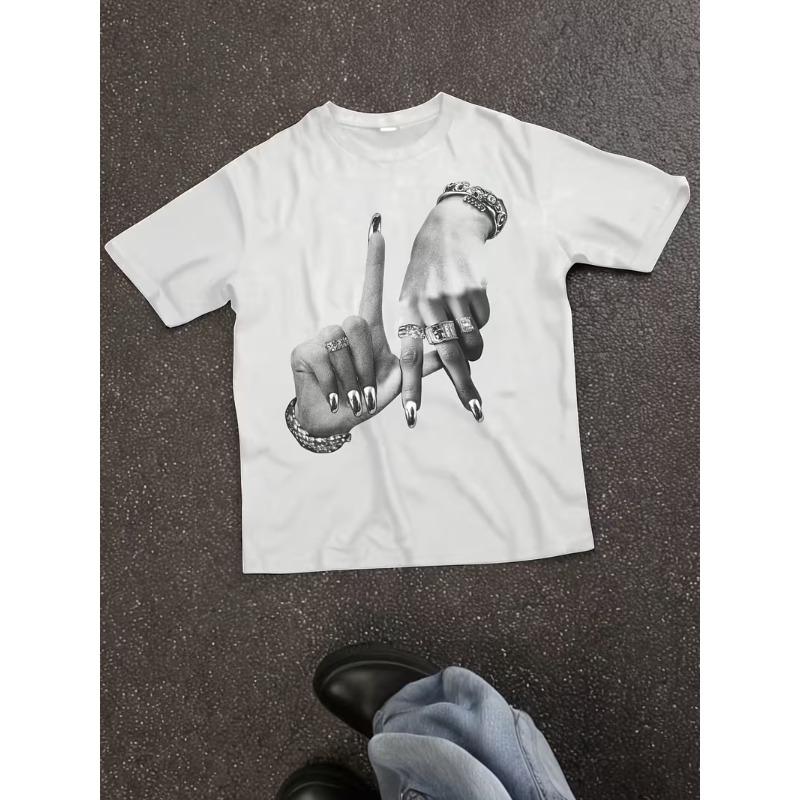 Y2k Los Angeles Print Unisex Tshirt Short Sleeve Casual Top With Hand Gesture Letteringrelaxed Fit Round Neck Themed Outfits