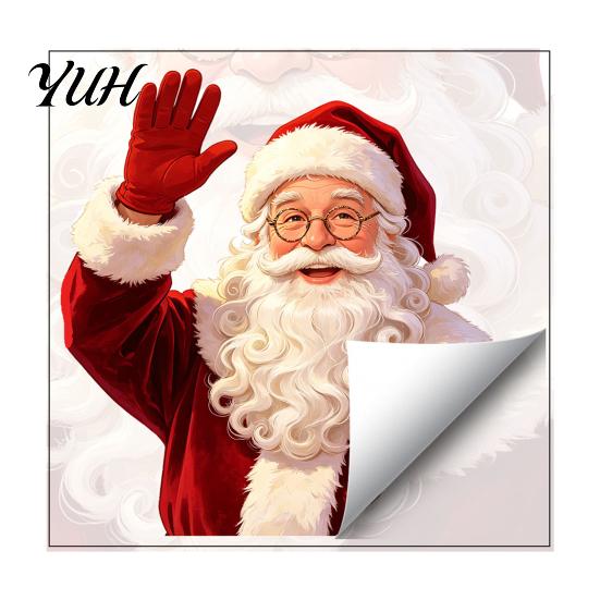 Retail Store Window Decor Christmas Static Clings, Waving Santa Stickers, No?Glue Removable Holiday Balcony Glass Decal for Home Shop Decoration