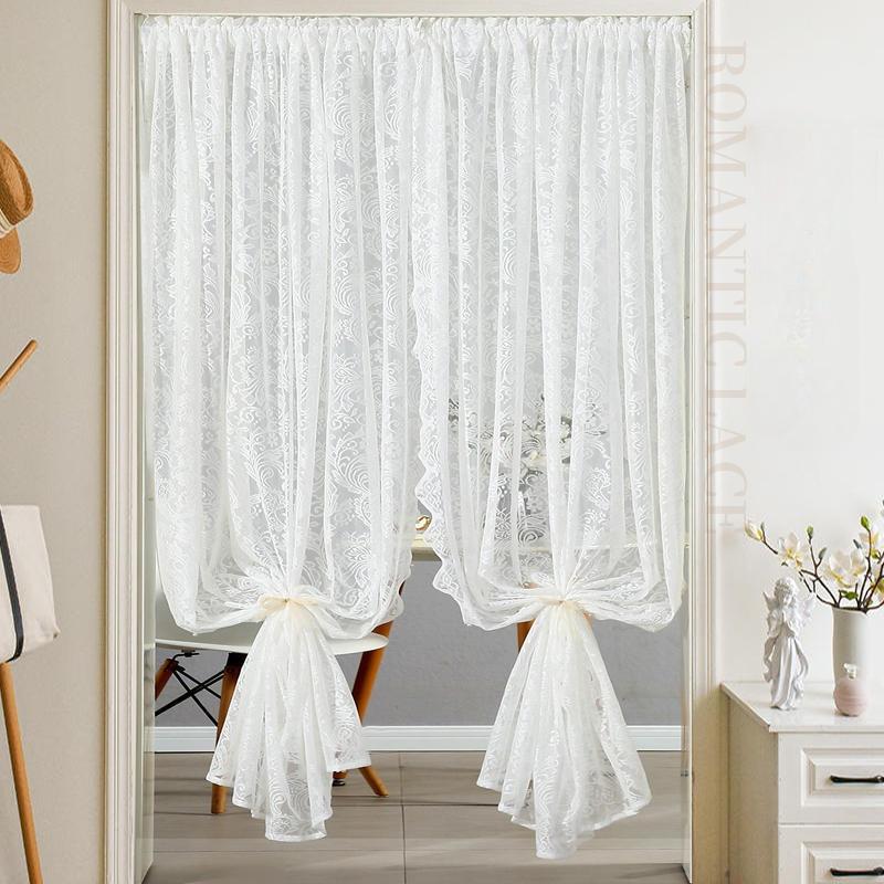 Lace Polyester Mosquito Proof Door Net Screen Hanging Door Curtain Side Fly Free-punch Vintage Lace Curtains Romantic Semi Sheer Floral Lacy Curtain
