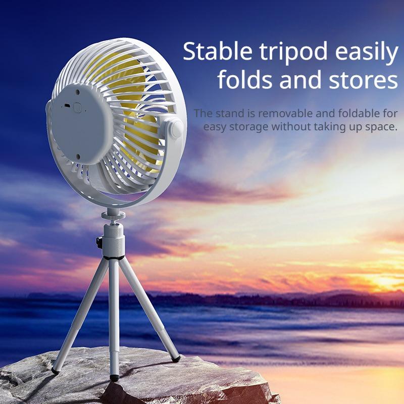 Outdoor Tripod Fan Portable Camping Fan With LED Light 3 Speed Adjustable Air Circulator Fan Rechargeable Outdoor Foldable Fan