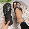 Fashion Sandals Summer Shiny Diamond Flowers Thick Bottom Wedges Round Toe Clip Comfort Flip-flops Women Beach Slippers Sandalias Mujer