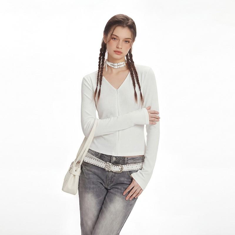 HeyHenry Womens Slim Fit V-Neck Long Sleeve T-Shirt Short Basic Top Daily Wear