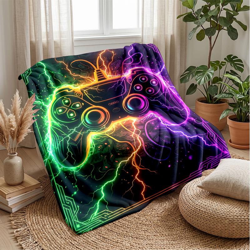 Neon Electric Game Controller Theme blanket Lightweight Warm Flannel Blanket Decorative Throw Blanket for Home Decoration