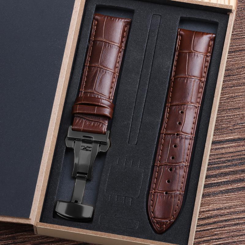 Ремешки для часов из натуральной коровьей кожи с коробкой WatchBand 4 мм 16 мм 18 мм 20 мм 21 мм 22 мм 24 мм Наручный ремешок Ремень Застежка-бабочка Браслет для часов