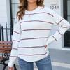 GMXIA Women's Fashion Casual Stripe Print Autumn Winter Long Sleeve O-Neck Loose Sweaters