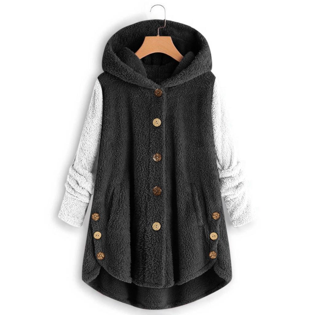 Женская мода, свободные толстовки с длинными рукавами, плюшевое пальто на пуговицах