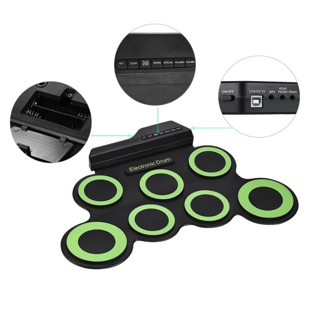 1 Box USB Portable Electronic Drum with Sustain Pedal Folding Music Drums for Beginner Boys Girls