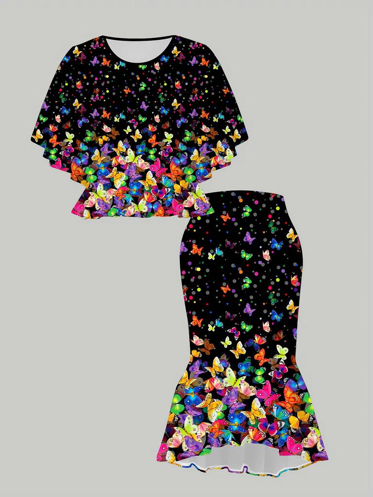 3D Flower Printed Classical Totem Women's Print, Fashionable Large-sized, Elegant, Versatile for All Seasons. T-shirt, Skirt and Set