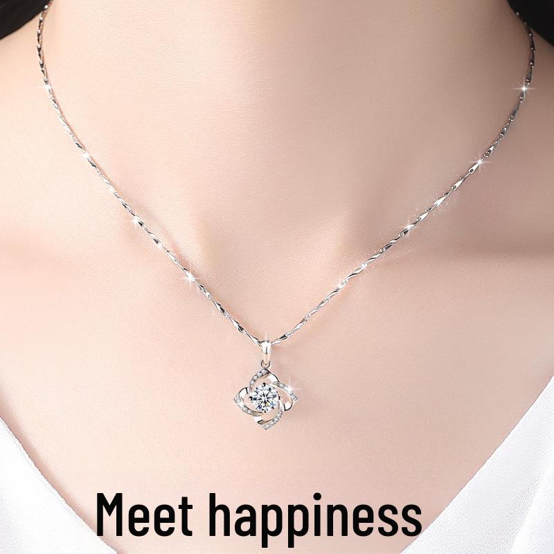 Вращающееся ожерелье с четырехлистным клевером: Подвеска в корейском стиле, посеребренная 925 пробы