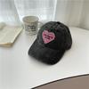 Spring and summer sweet and cool heart-shaped pink embroidered baseball cap versatile retro washed soft top duckbill cap
