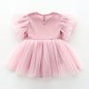 Летнее платье с коротким рукавом для малышки с юбкой из тюля и рюшами для волос, однотонное, подарок для подготовки к рождению, комбинезон для девочки, аксессуар, розовый, 6 месяцев,