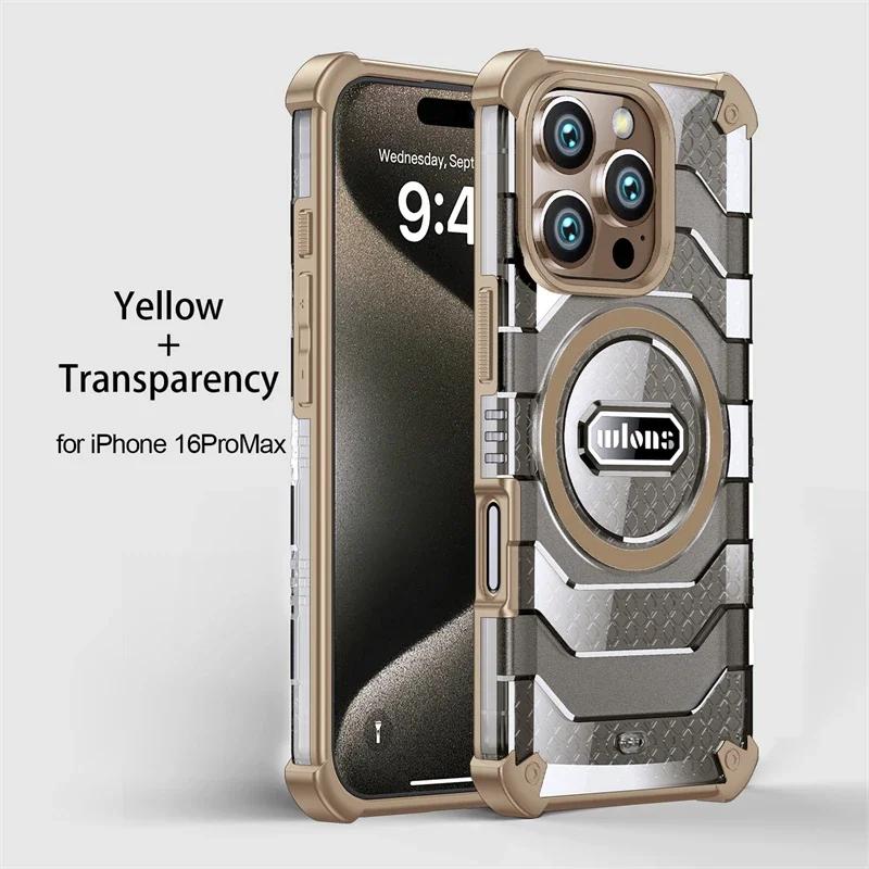 Прочный бронированный противоударный чехол для телефона For iPhone 16 Pro Max Магнитный Magsafe Беспроводная зарядка ТПУ Рамка Жесткая Пластиковая Задняя крышка